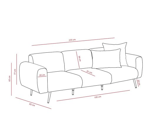 Canapea cu 3 locuri – lateral – antracit